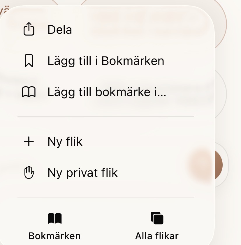 Safari-meny med valet Dela